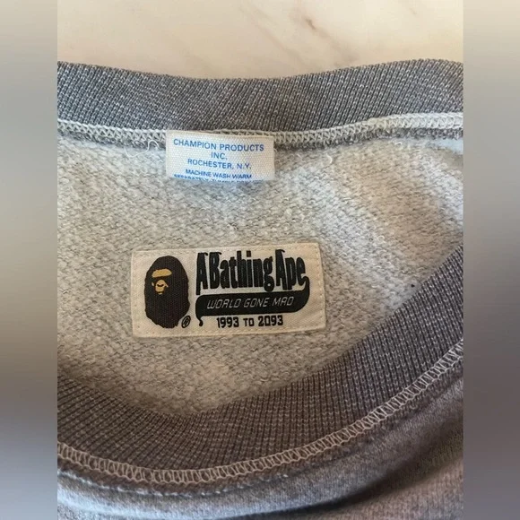 A Bathing Ape By Champion Women's Size L Gray Cotton Short Sleeve  Sweatshirt - Picture 3 of 8